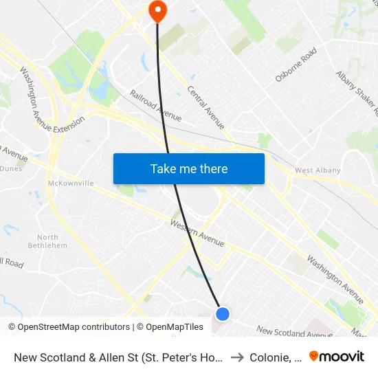 New Scotland & Allen St (St. Peter's Hospital) to Colonie, NY map