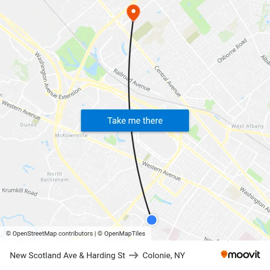 New Scotland Ave & Harding St to Colonie, NY map