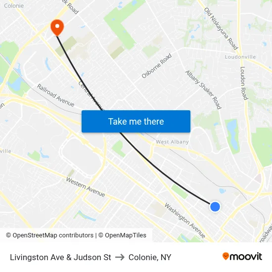 Livingston Ave & Judson St to Colonie, NY map