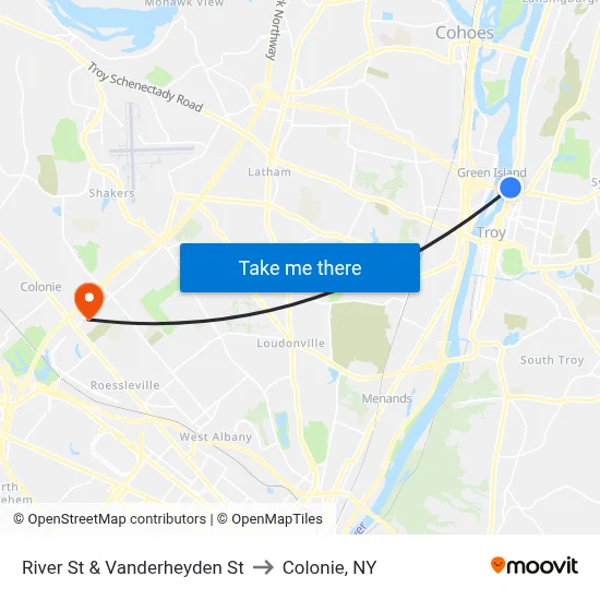 River St & Vanderheyden St to Colonie, NY map