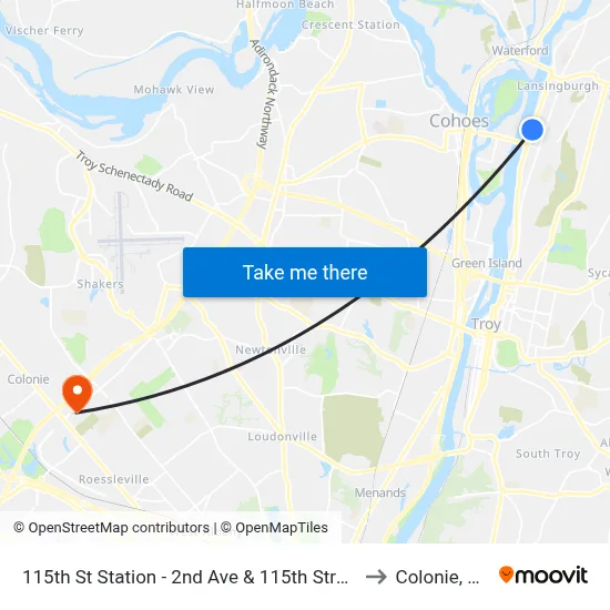 115th St Station - 2nd Ave & 115th Street to Colonie, NY map