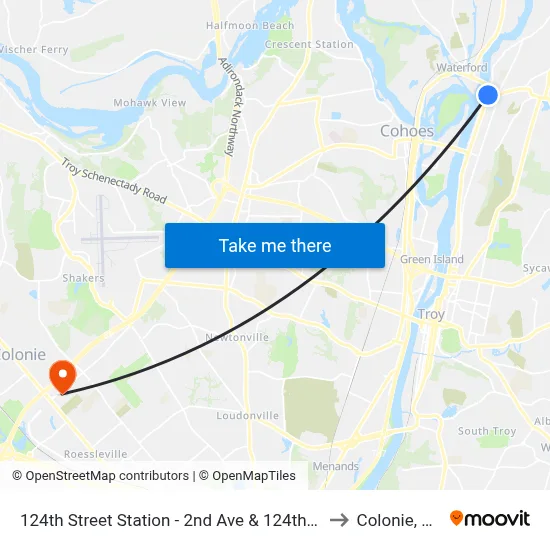 124th Street Station - 2nd Ave & 124th St to Colonie, NY map