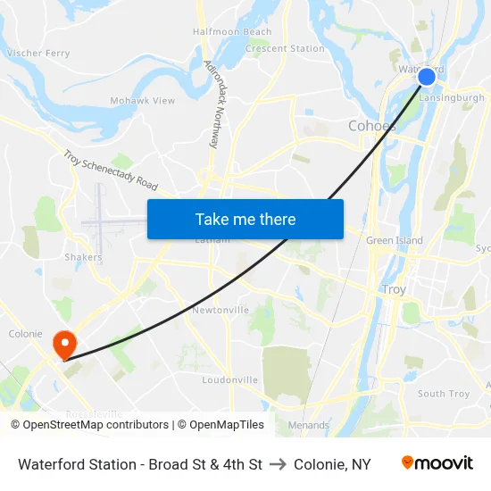 Waterford Station - Broad St & 4th St to Colonie, NY map