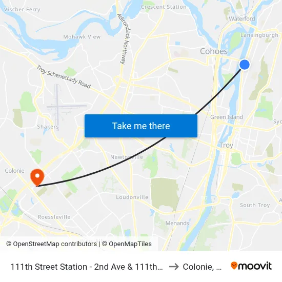 111th Street Station - 2nd Ave & 111th St to Colonie, NY map