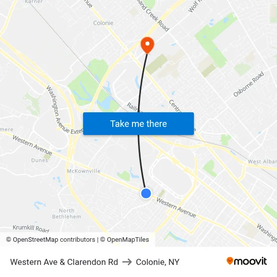 Western Ave & Clarendon Rd to Colonie, NY map