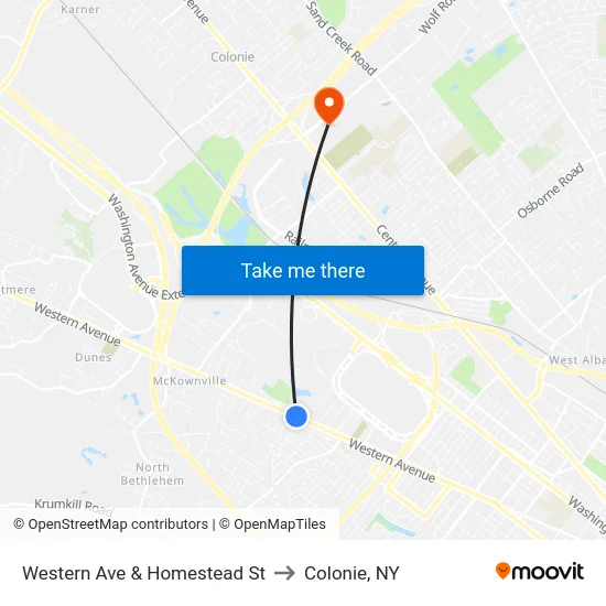 Western Ave & Homestead St to Colonie, NY map