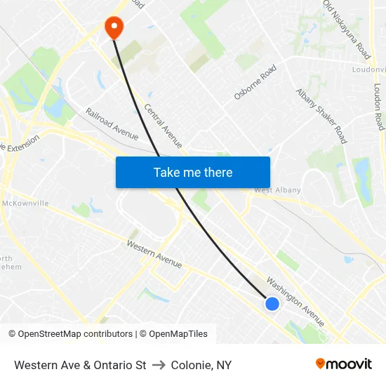 Western Ave & Ontario St to Colonie, NY map