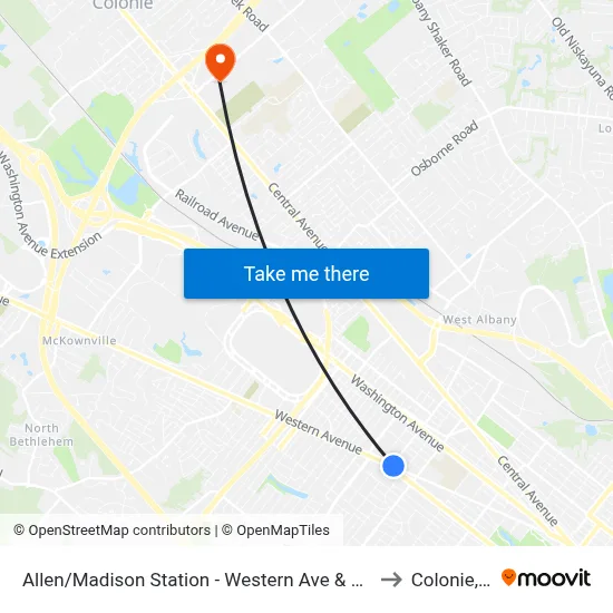 Allen/Madison Station - Western Ave & S. Allen St to Colonie, NY map