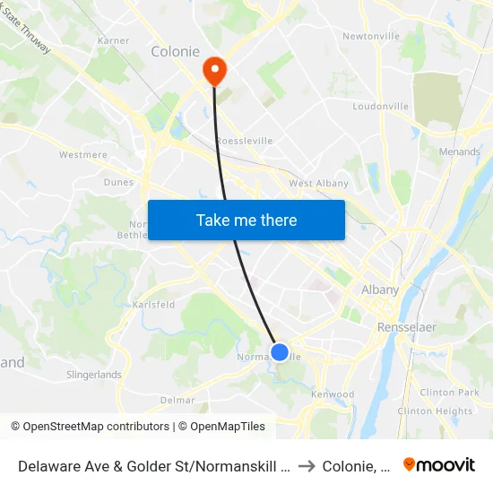 Delaware Ave & Golder St/Normanskill Ave to Colonie, NY map