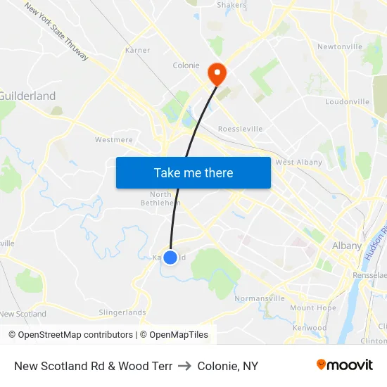 New Scotland Rd & Wood Terr to Colonie, NY map