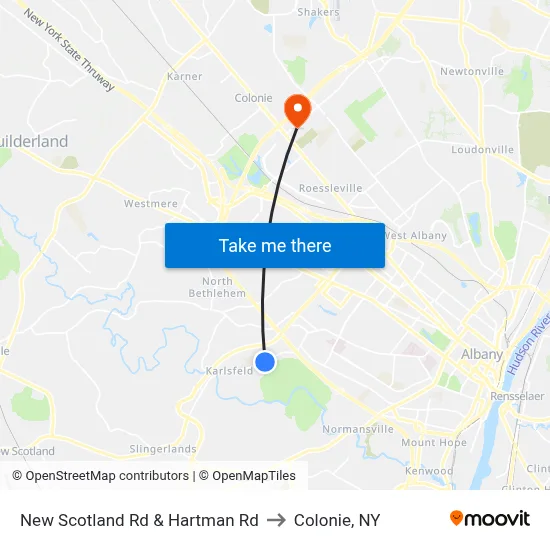 New Scotland Rd & Hartman Rd to Colonie, NY map