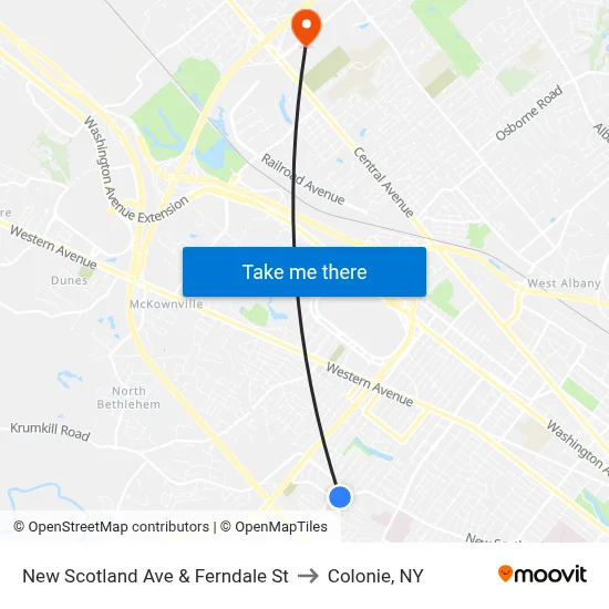 New Scotland Ave & Ferndale St to Colonie, NY map