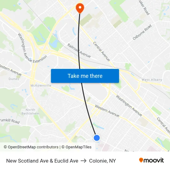 New Scotland Ave & Euclid Ave to Colonie, NY map