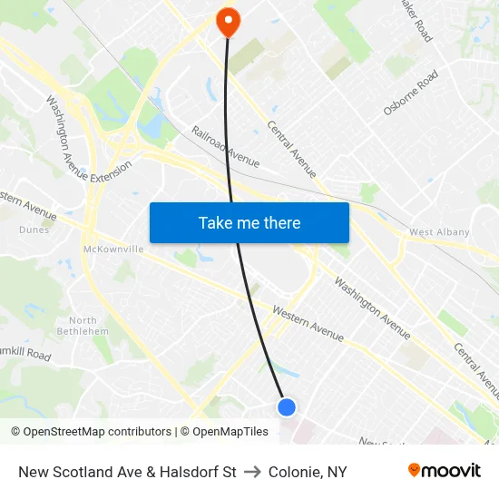 New Scotland Ave & Halsdorf St to Colonie, NY map