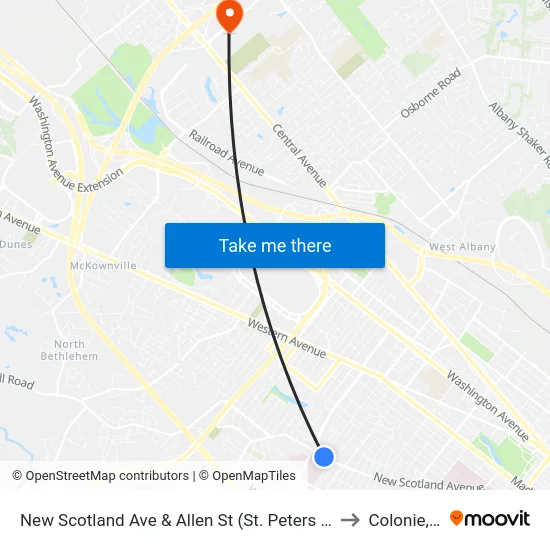 New Scotland Ave & Allen St (St. Peters Hospital) to Colonie, NY map