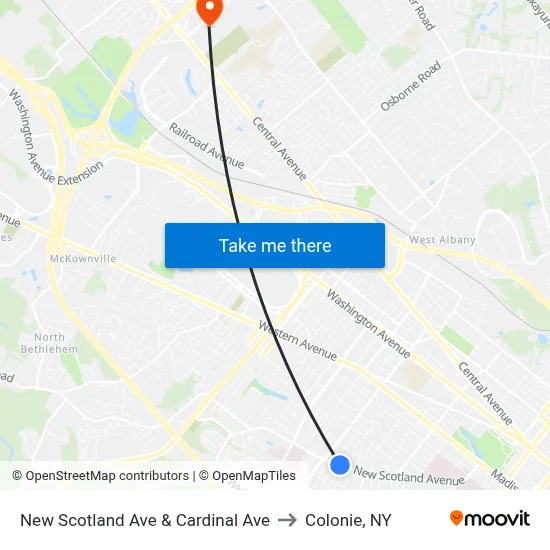 New Scotland Ave & Cardinal Ave to Colonie, NY map