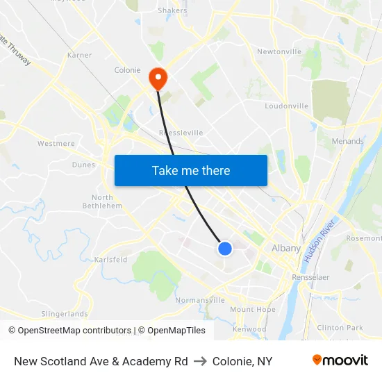 New Scotland Ave & Academy Rd to Colonie, NY map
