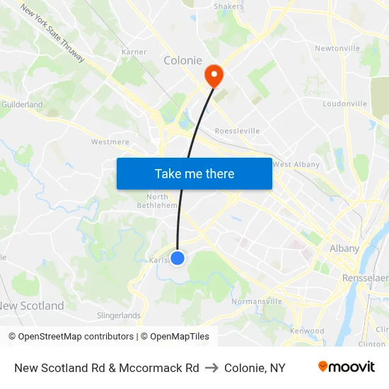 New Scotland Rd & Mccormack Rd to Colonie, NY map