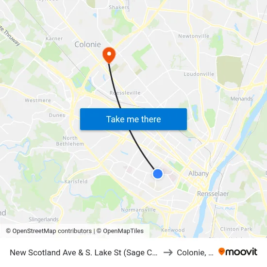 New Scotland Ave & S. Lake St (Sage College) to Colonie, NY map