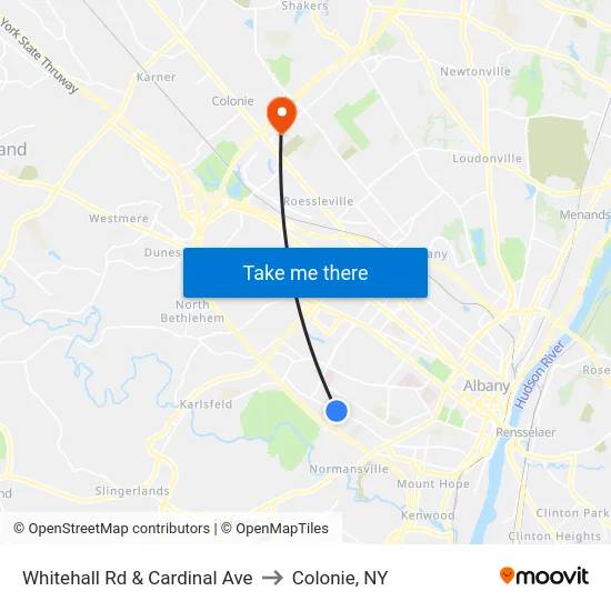 Whitehall Rd & Cardinal Ave to Colonie, NY map