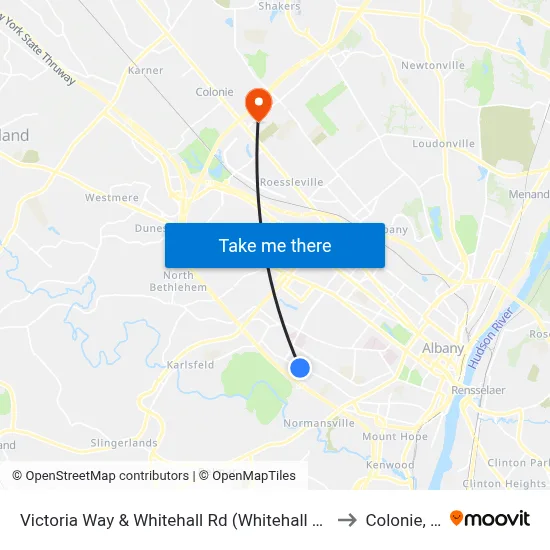 Victoria Way & Whitehall Rd (Whitehall Station) to Colonie, NY map