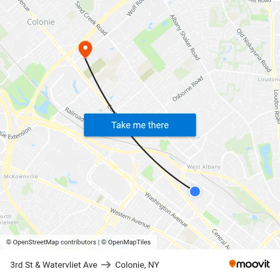 3rd St & Watervliet Ave to Colonie, NY map