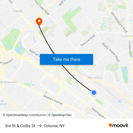 3rd St & Colby St to Colonie, NY map