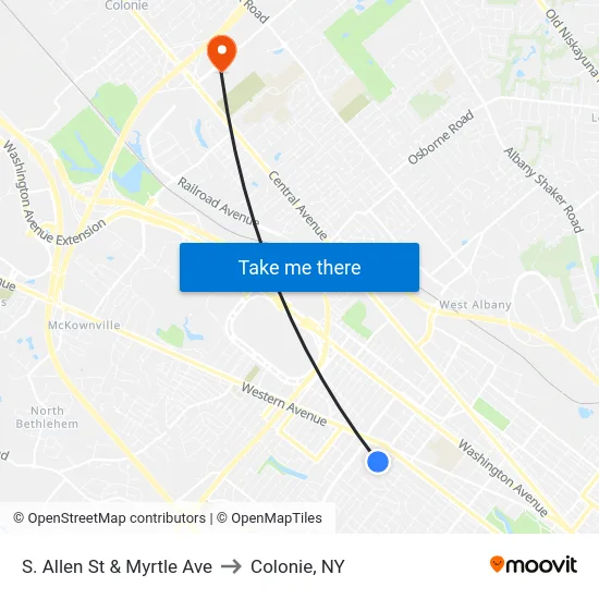 S. Allen St & Myrtle Ave to Colonie, NY map