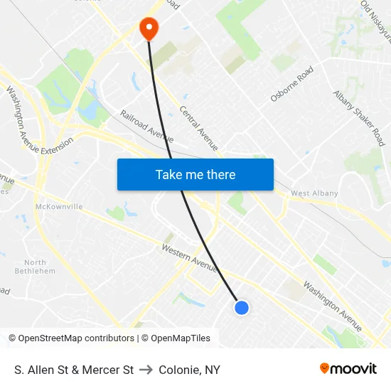 S. Allen St & Mercer St to Colonie, NY map