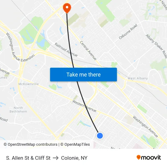 S. Allen St & Cliff St to Colonie, NY map