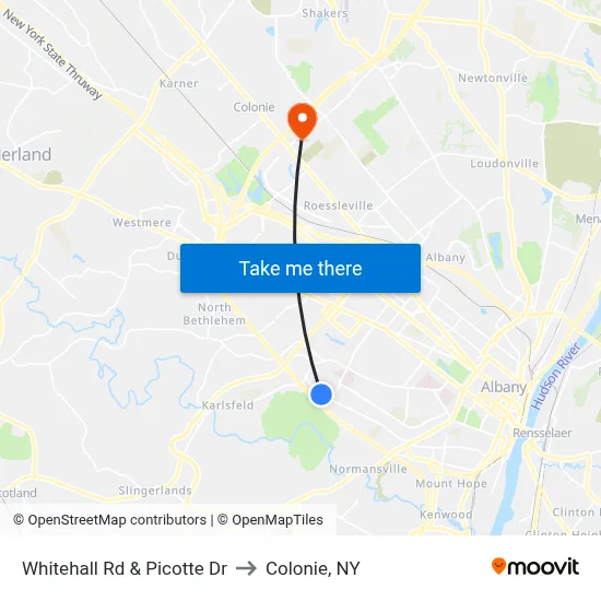 Whitehall Rd & Picotte Dr to Colonie, NY map