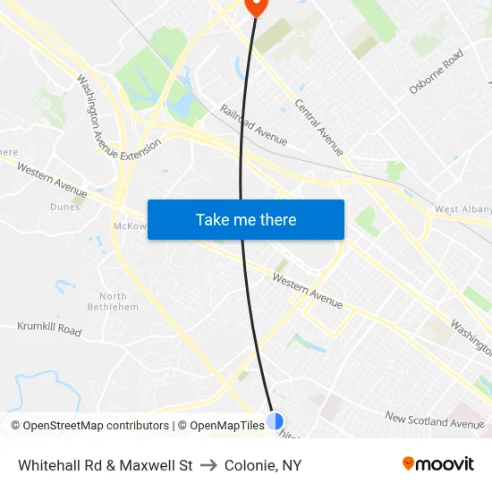 Whitehall Rd & Maxwell St to Colonie, NY map