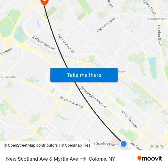 New Scotland Ave & Myrtle Ave to Colonie, NY map