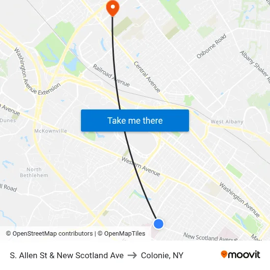 S. Allen St & New Scotland Ave to Colonie, NY map