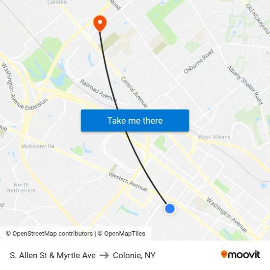 S. Allen St & Myrtle Ave to Colonie, NY map