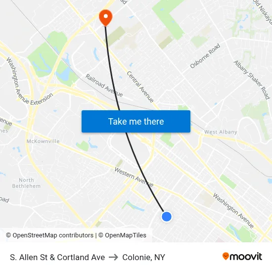 S. Allen St & Cortland Ave to Colonie, NY map