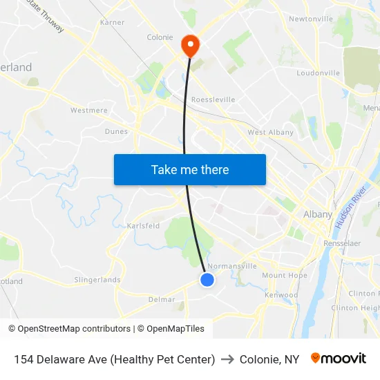 154 Delaware Ave (Healthy Pet Center) to Colonie, NY map