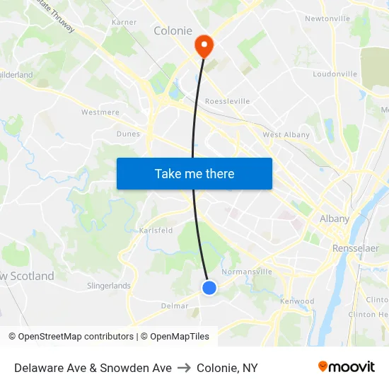 Delaware Ave & Snowden Ave to Colonie, NY map