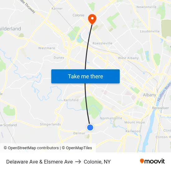 Delaware Ave & Elsmere Ave to Colonie, NY map