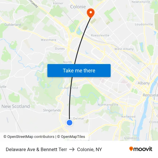 Delaware Ave & Bennett Terr to Colonie, NY map