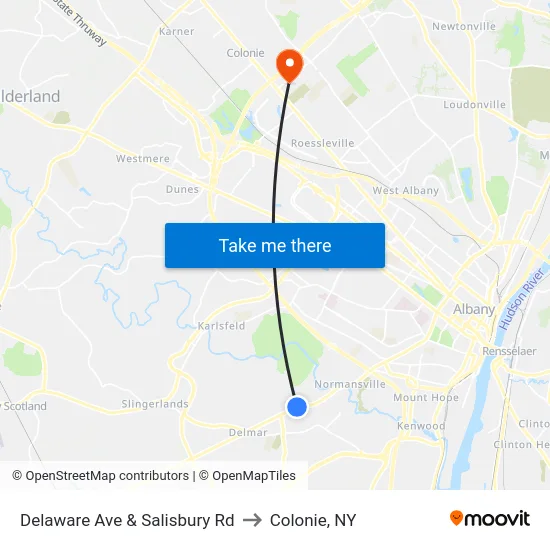 Delaware Ave & Salisbury Rd to Colonie, NY map