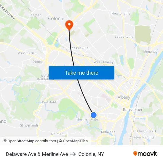 Delaware Ave & Merline Ave to Colonie, NY map