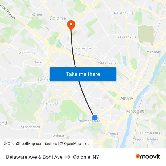 Delaware Ave & Bohl Ave to Colonie, NY map