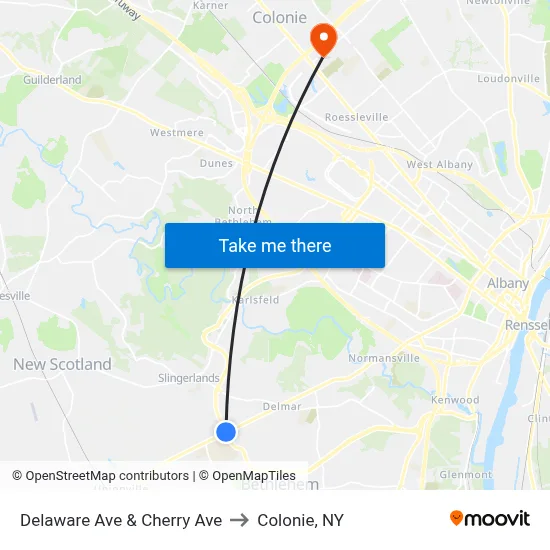 Delaware Ave & Cherry Ave to Colonie, NY map