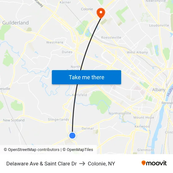 Delaware Ave & Saint Clare Dr to Colonie, NY map