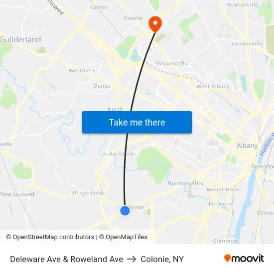Deleware Ave & Roweland Ave to Colonie, NY map