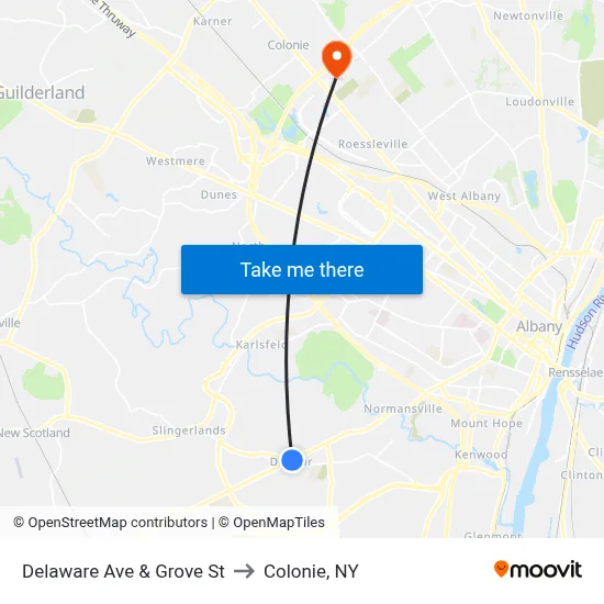 Delaware Ave & Grove St to Colonie, NY map