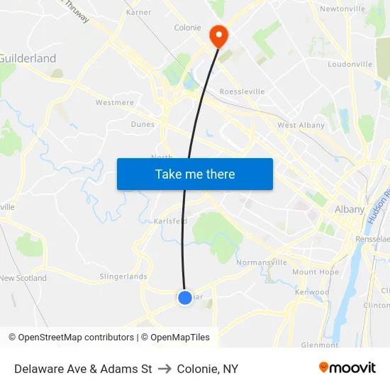 Delaware Ave & Adams St to Colonie, NY map
