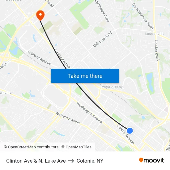 Clinton Ave & N. Lake Ave to Colonie, NY map