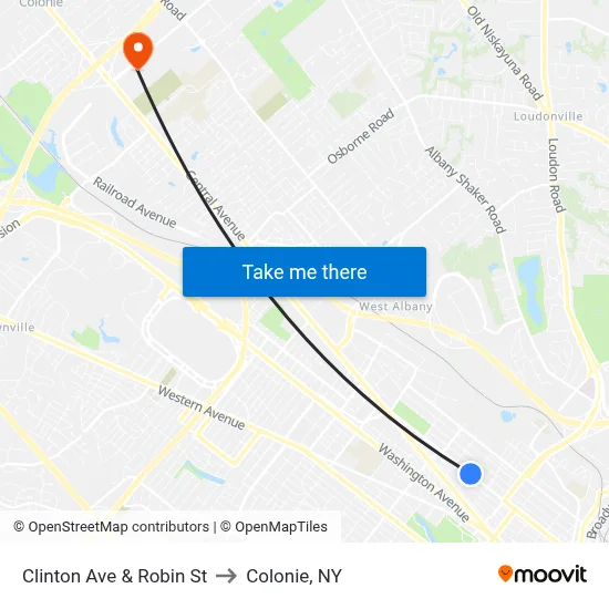 Clinton Ave & Robin St to Colonie, NY map
